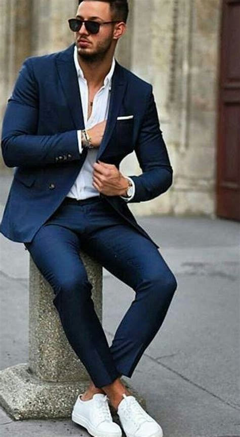 casual suit with sneakers.